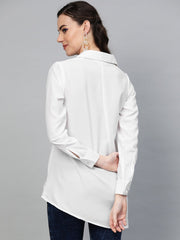 Popnetic Women White Regular Fit Solid Casual Shirt
