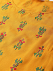 Popnetic Women Mustard Yellow & Green Block Printed Kurta with Palazzos