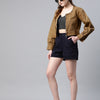 Popnetic Women Khaki Solid Pure Cotton Bolero Jacket