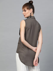 Popnetic Women Grey Regular Fit Solid Casual Shirt