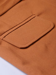 Popnetic Women Rust Orange Solid Casual Pure Cotton Blazer