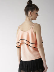 Popnetic Women Peach-Coloured Solid Blouson Top