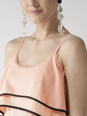 Popnetic Women Peach-Coloured Solid Blouson Top