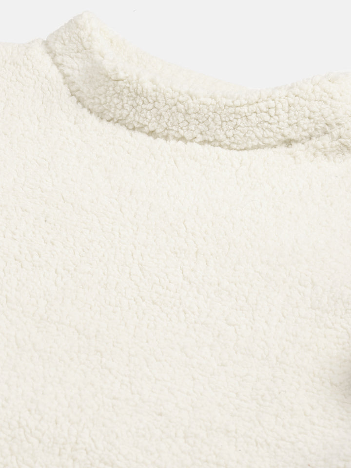 White Round Neck Fur Sweatshirt
