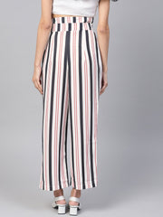 Popnetic Women White & Black Loose Fit Striped Regular Trousers