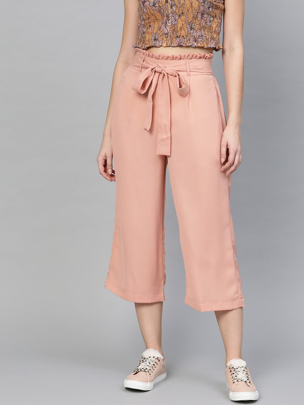 Popnetic Women Peach-Coloured Loose Fit Solid Culottes