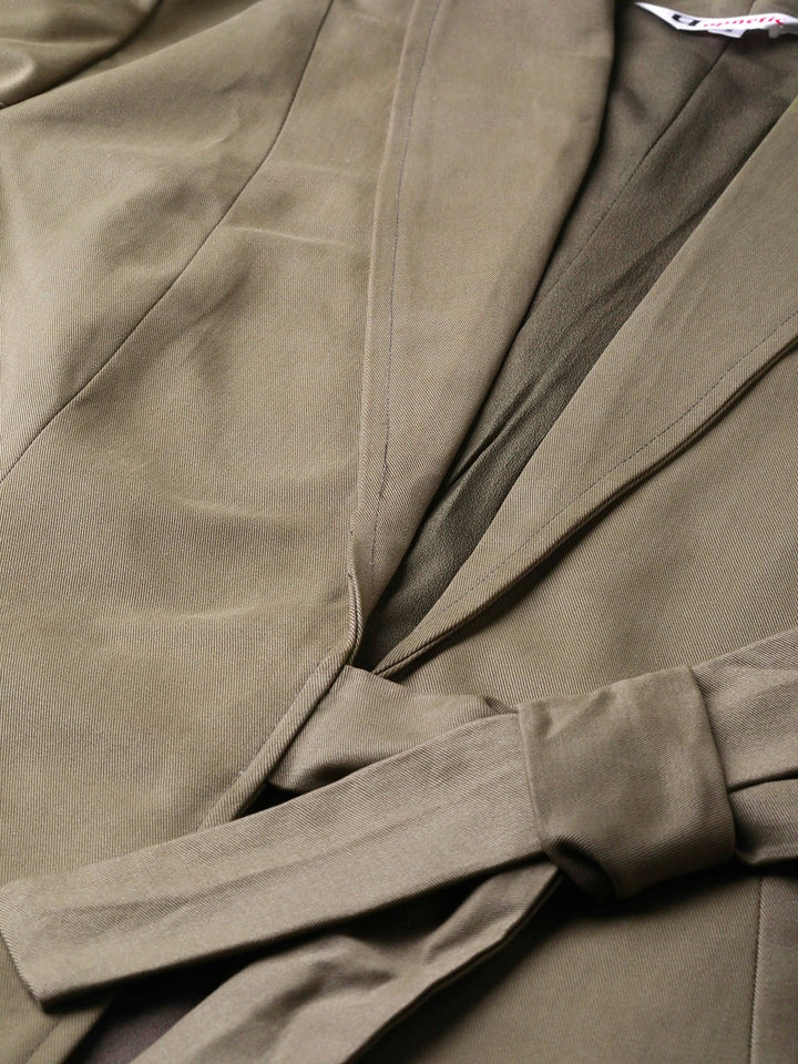 Popnetic Women Taupe Open-Front Solid Casual Pure Cotton Blazer