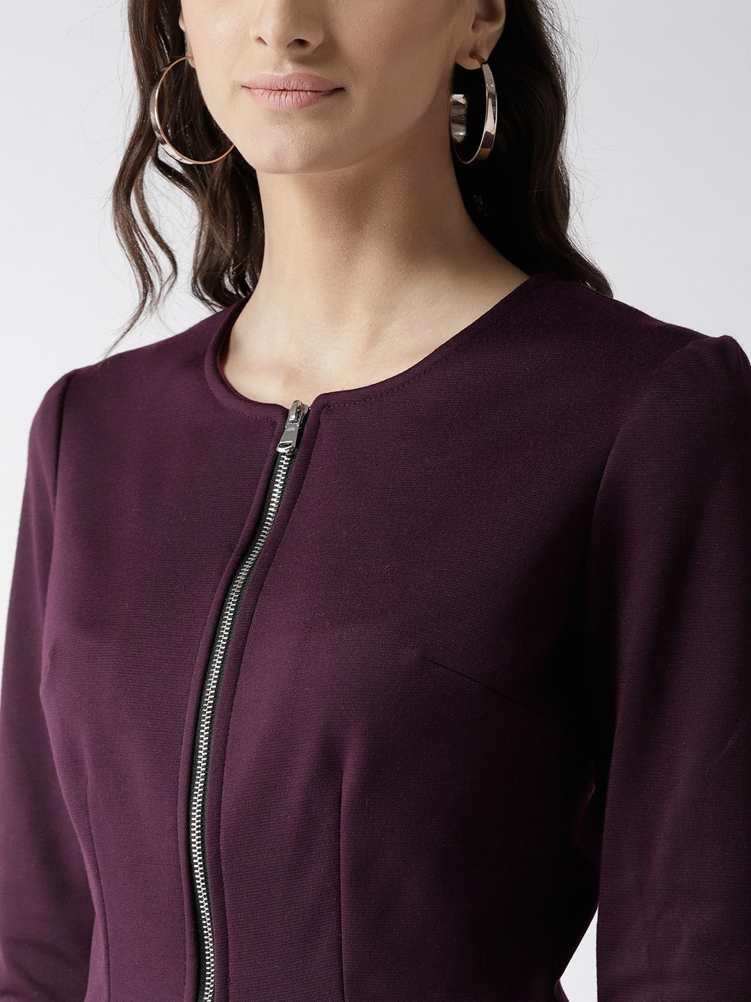 Popnetic Women Burgundy Solid Peplum Jacket