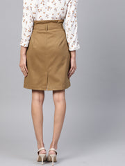 Popnetic Women Olive Solid A-Line Pure Cotton Skirt