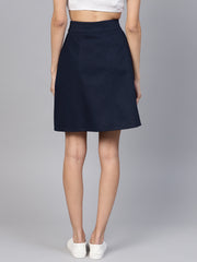 Popnetic Women Navy Blue Solid A-Line Skirt