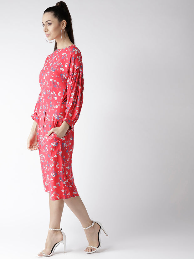 Popnetic Women Pink & White Printed A-Line Dress