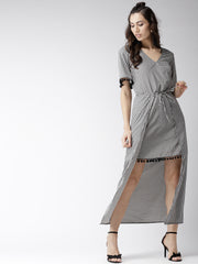 Popnetic Women Black Checked Layered A-Line Dress
