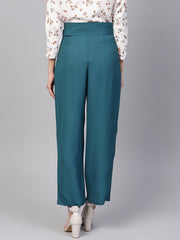 Popnetic Women Blue Loose Fit Solid Cropped Regular Trousers