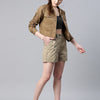 Popnetic Women Khaki Solid Pure Cotton Shacket