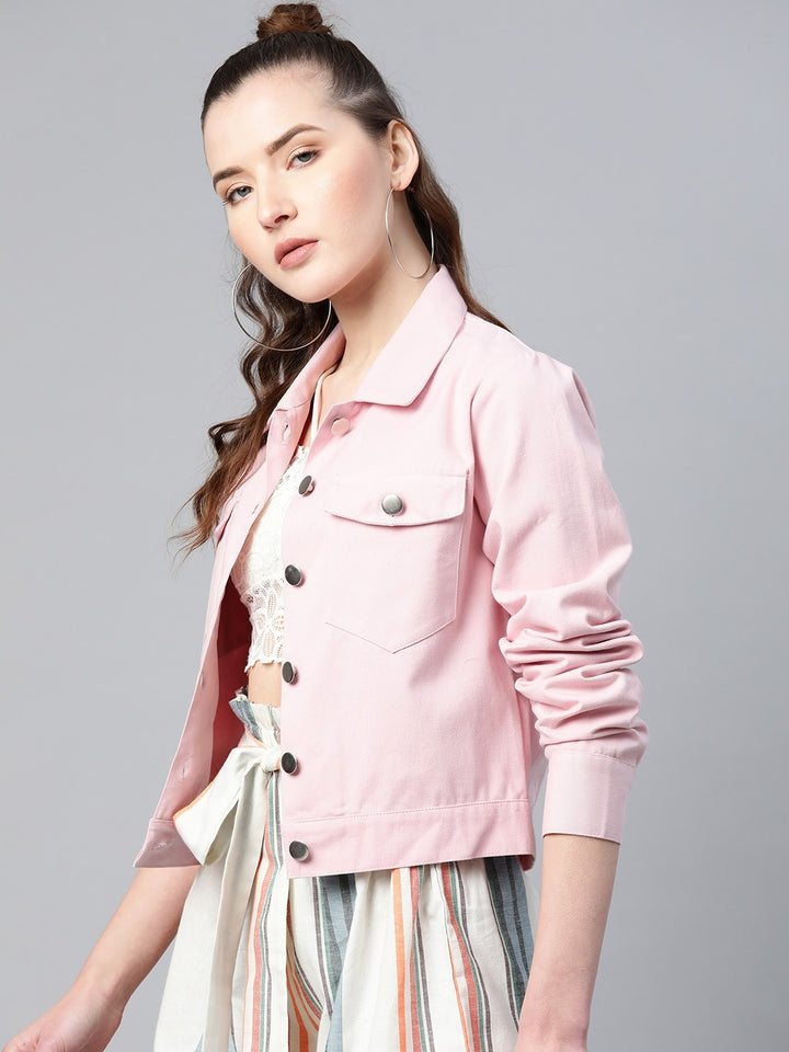 Popnetic Women Pink Solid Pure Cotton Shacket