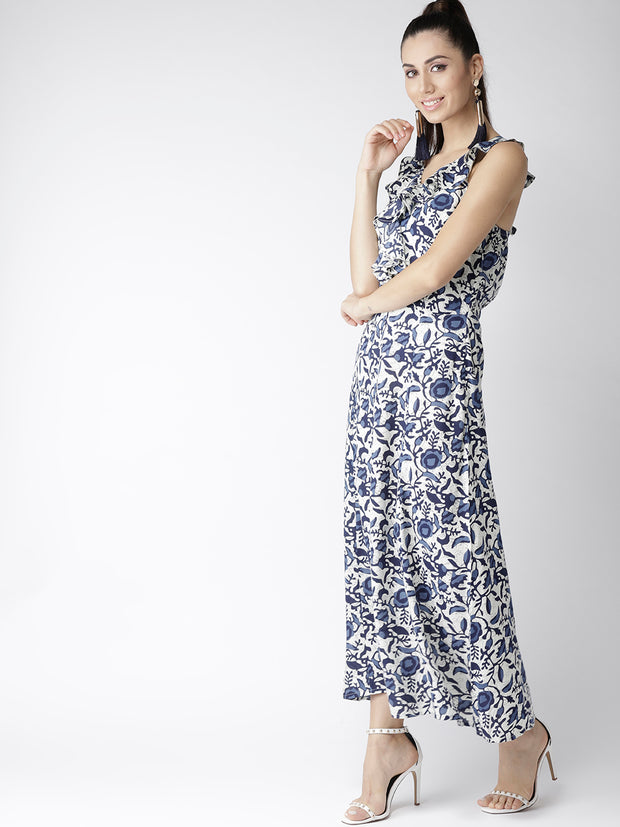 Popnetic Women Blue Floral Print A-Line Dress