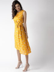 Popnetic Women Yellow & Off-White Printed A-Line Dress