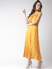 Popnetic Women Mustard Yellow Printed Maxi Dress