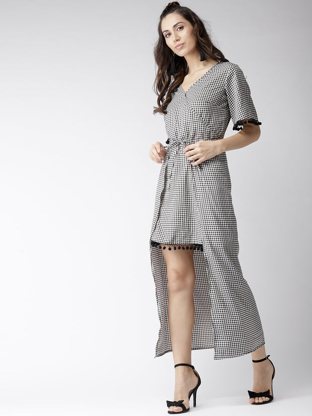 Popnetic Women Black Checked Layered A-Line Dress