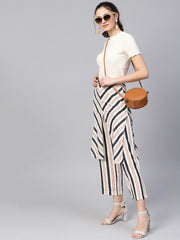 Popnetic Women White & Black Loose Fit Printed Parallel Trousers
