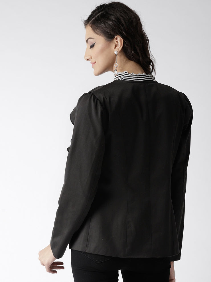 Popnetic Women Black Solid Casual Blazer