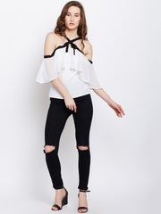 Popnetic Women White Crepe Layered Top