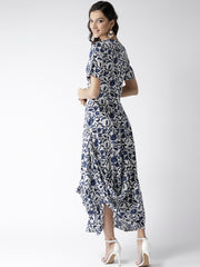 Popnetic Women Blue & White Printed Maxi Dress