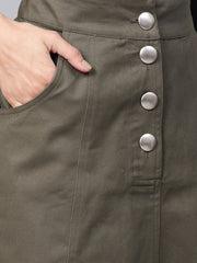 Popnetic Women Olive Green Solid A-Line Skirt