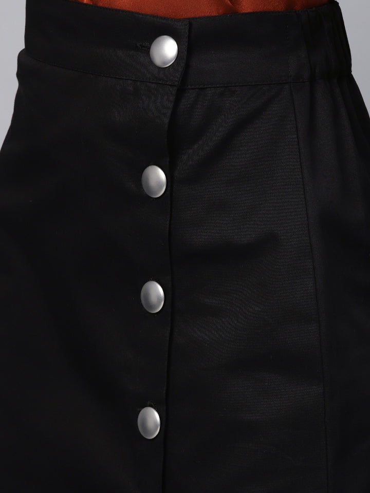 Popnetic Women Black Solid Wrap Pure Cotton Skirt