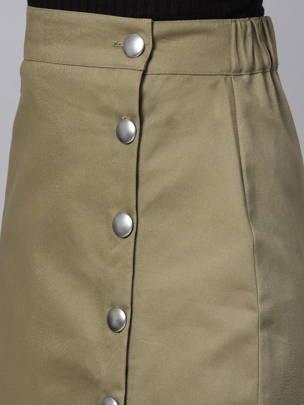 Popnetic Women Olive Green Solid Wrap Pure Cotton Skirt