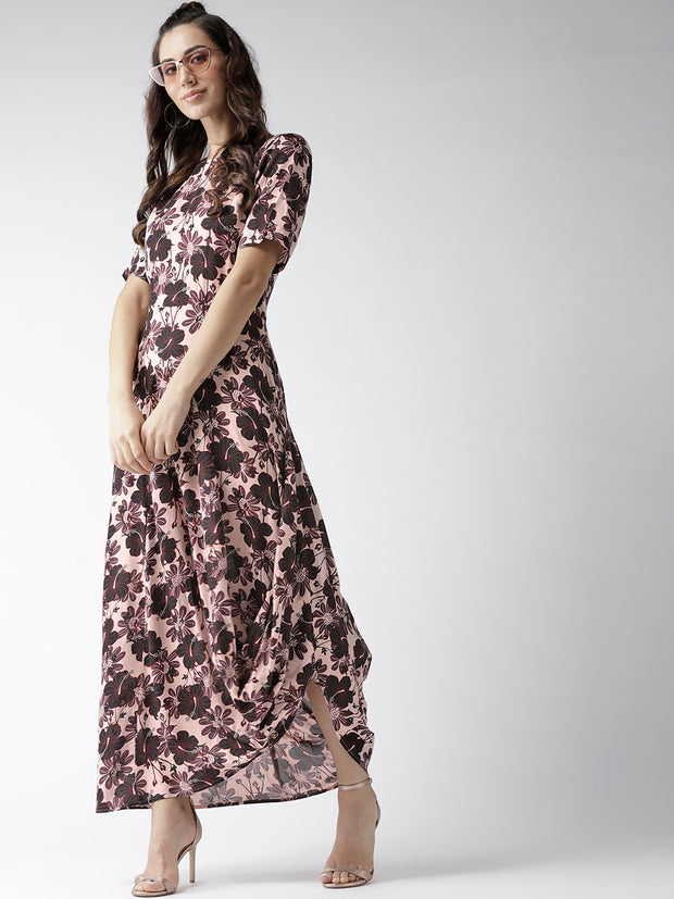 Popnetic Women Beige & Brown Printed Maxi Dress