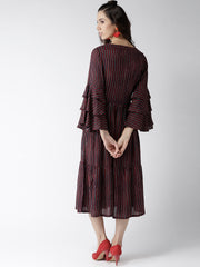 Popnetic Women Navy Blue & Red Striped A-Line Dress