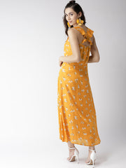 Popnetic Women Mustard Yellow Printed Maxi Dress