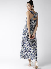 Popnetic Women Blue Floral Print A-Line Dress