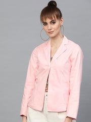Popnetic Women Pink Solid Single-Breasted Casual Blazer