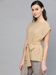 Popnetic Women Beige Solid Layered Top