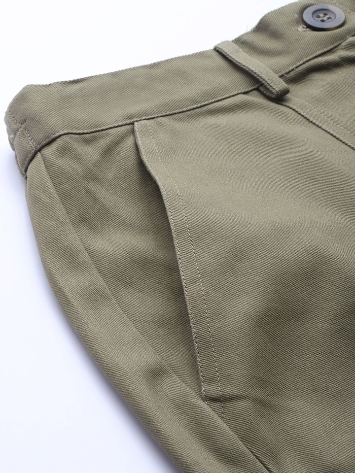 Popnetic Women Olive Green Solid Pure Cotton Regular Shorts