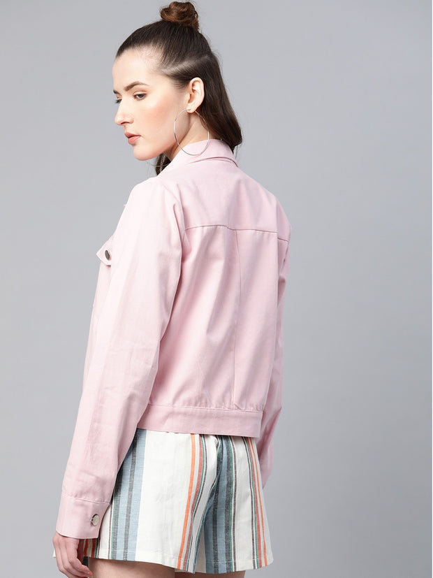 Popnetic Women Pink Solid Pure Cotton Shacket