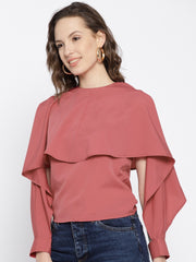 Popnetic Women Coral Pink Solid Cape Top