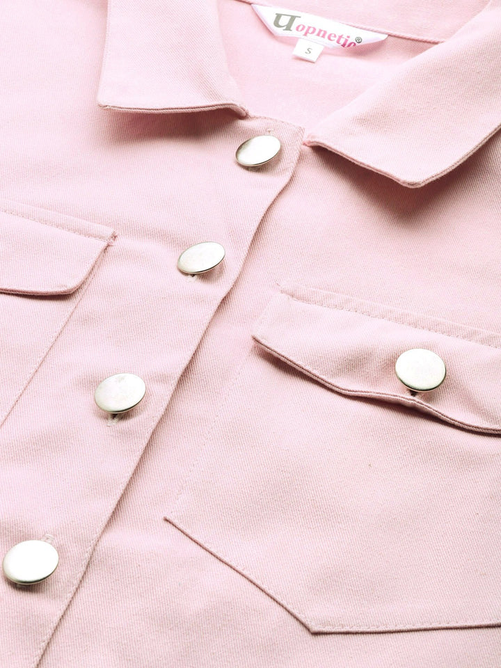 Popnetic Women Pink Solid Pure Cotton Shacket