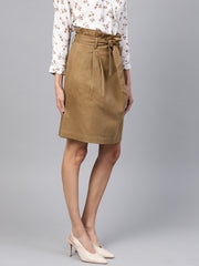 Popnetic Women Olive Solid A-Line Pure Cotton Skirt