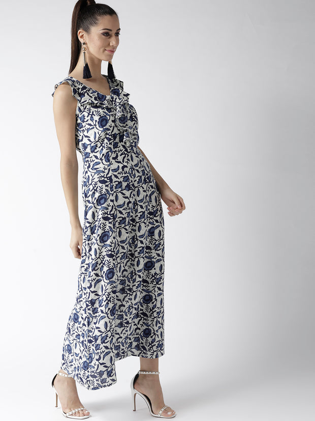 Popnetic Women Blue Floral Print A-Line Dress
