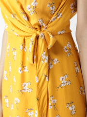 Popnetic Women Yellow & Off-White Printed A-Line Dress