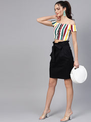 Popnetic Women Black Solid A-Line Pure Cotton Skirt