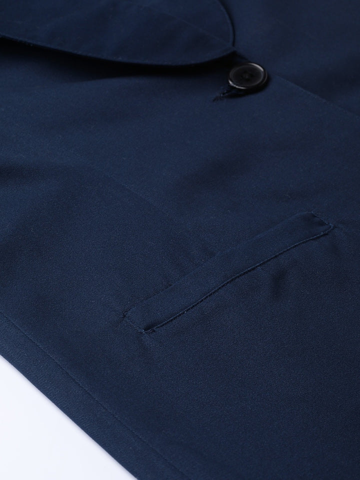 Popnetic Women Navy Blue Solid Casual Pure Cotton Blazer
