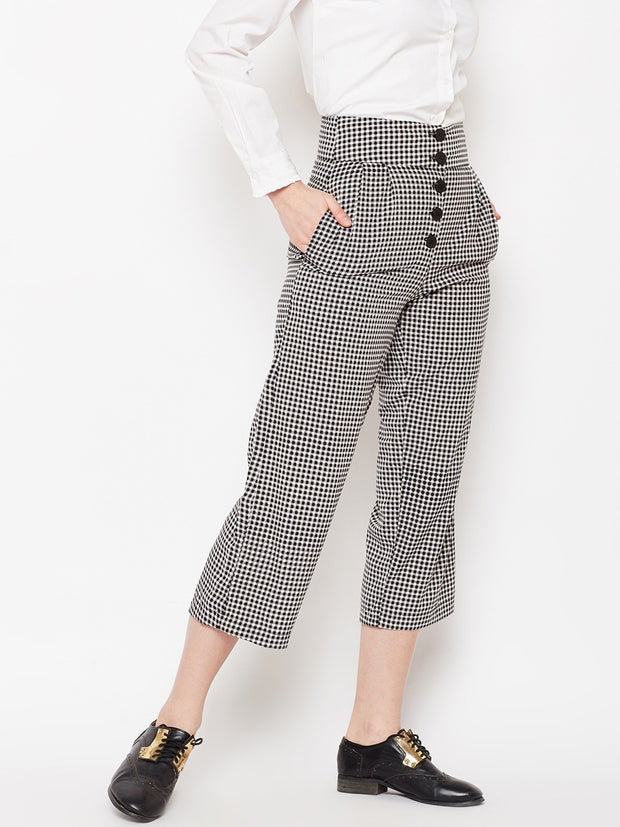 Popnetic Women Black Regular Fit Checked Culottes