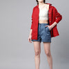 Popnetic Women Red Pure Cotton Solid Shacket