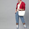 Popnetic Women Red Solid Casual Pure Cotton Blazer