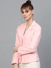 Popnetic Women Pink Solid Single-Breasted Casual Blazer