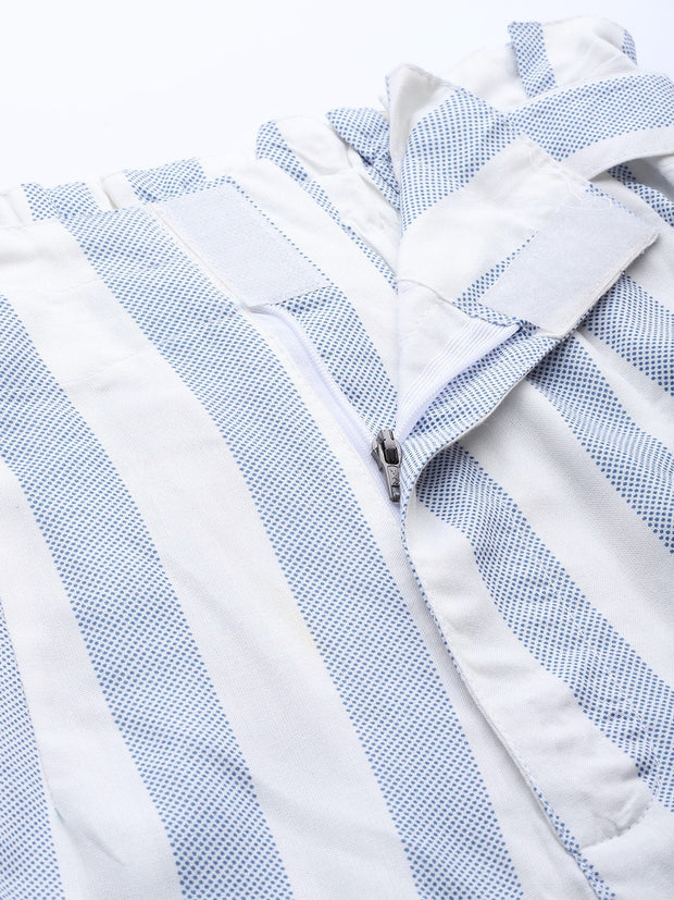 Popnetic Women White & Blue Striped Regular Fit Regular Shorts
